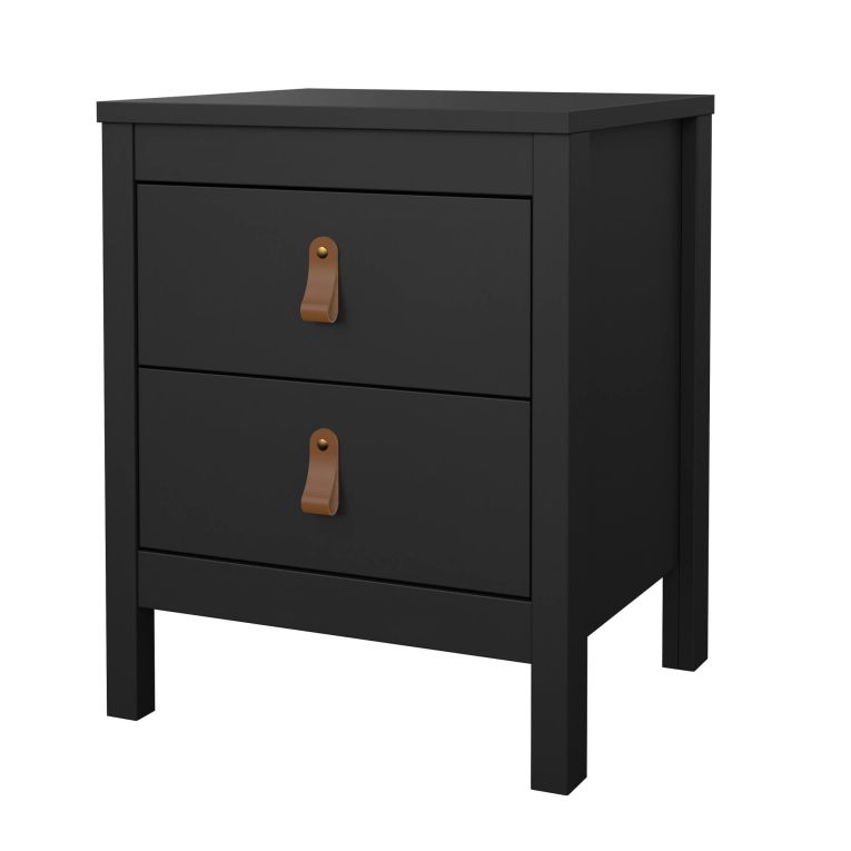 Comodino Janette, Comò basso, Tavolino da notte, Mensola da letto, 38x44 h54 cm, Nero