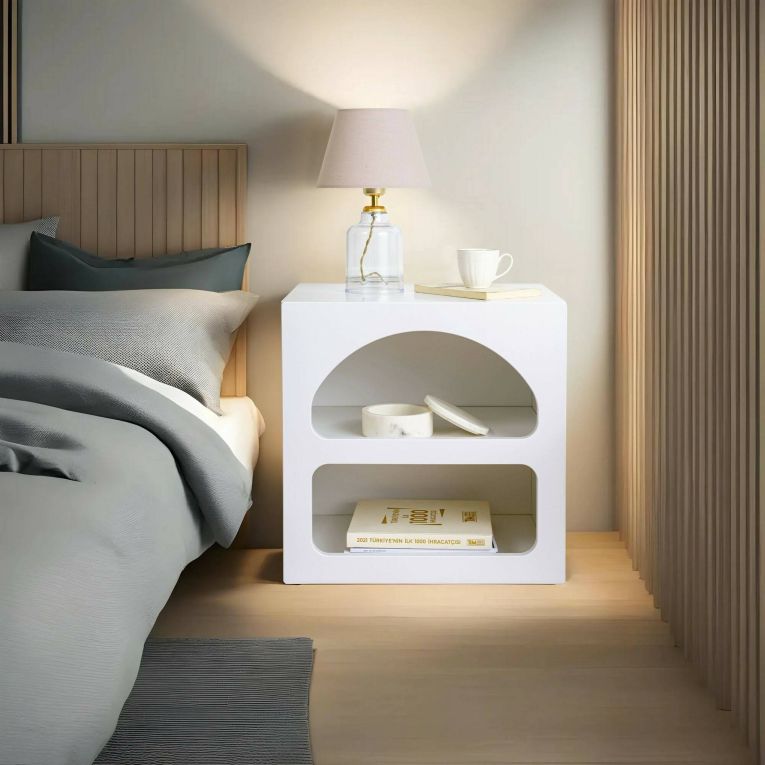 Comodino Kappa, Comò basso, Tavolino da notte, Comodino multifunzione, 50x38h50 cm, Bianco