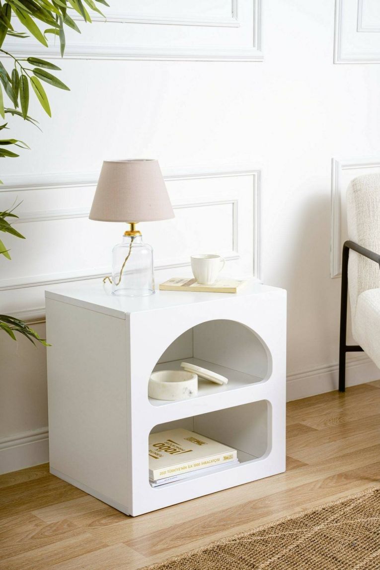 Comodino Kappa, Comò basso, Tavolino da notte, Comodino multifunzione, 50x38h50 cm, Bianco