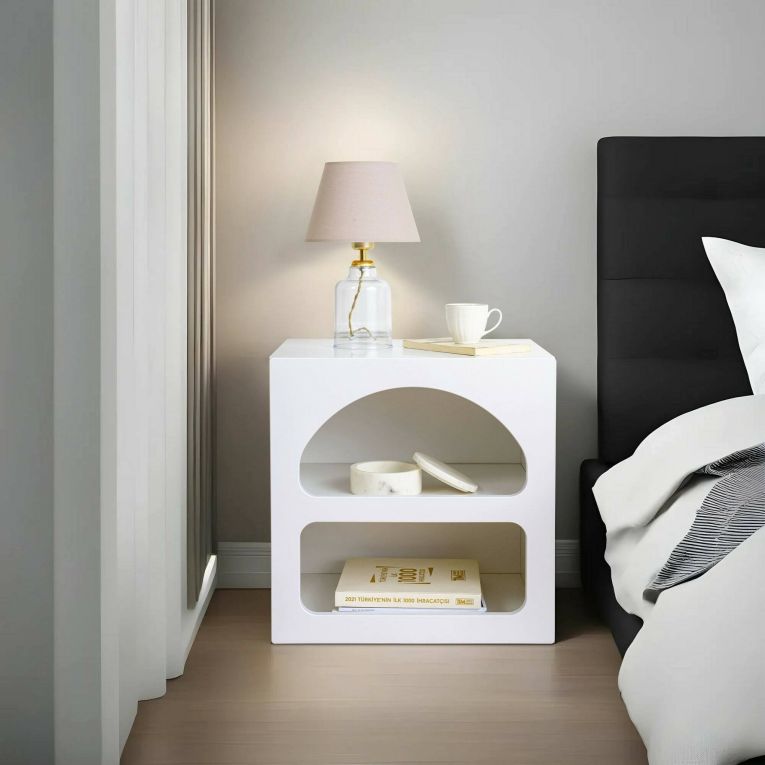 Comodino Kappa, Comò basso, Tavolino da notte, Comodino multifunzione, 50x38h50 cm, Bianco