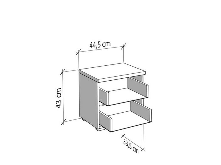 Comodino Marrone 2 Cassetti un Ripiano 44.5x33.5x43h cm, Apertura Scorrevole - Colliano