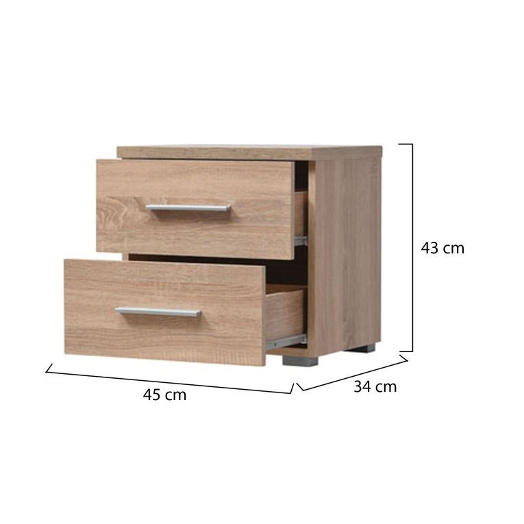 Comodino Marrone 2 Cassetti un Ripiano 44.5x33.5x43h cm, Apertura Scorrevole - Colliano