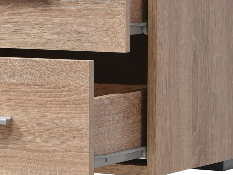 Comodino Marrone 2 Cassetti un Ripiano 44.5x33.5x43h cm, Apertura Scorrevole - Colliano