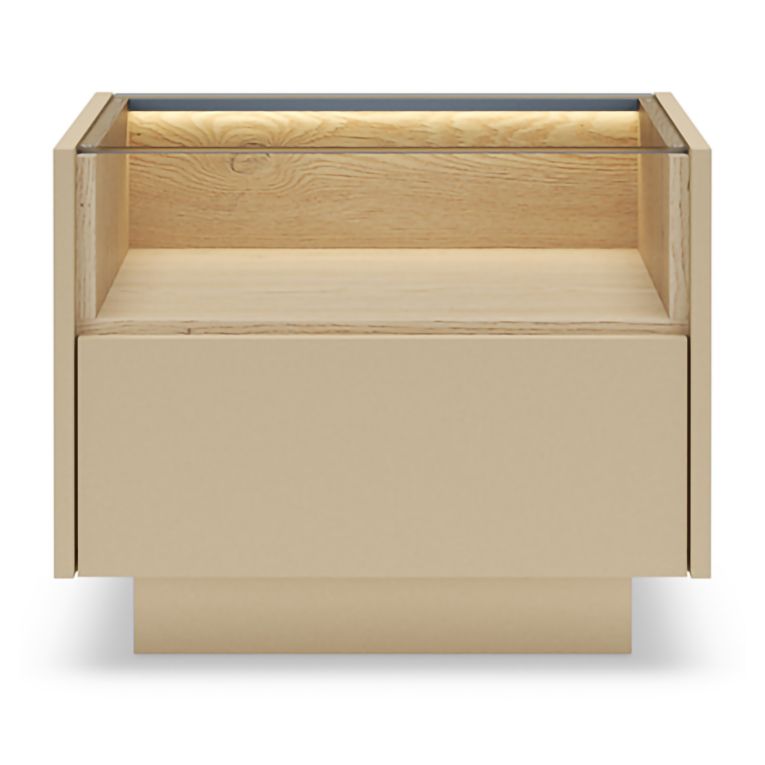 Comodino Marrone Chiaro Marrone Rovere un Cassetto 2 Ripiani 53x40x43h cm, Apertura Push-pull - Veirra