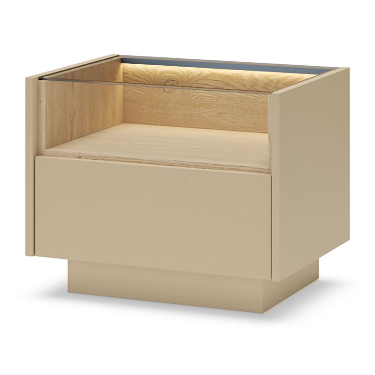 Comodino Marrone Chiaro Marrone Rovere un Cassetto 2 Ripiani 53x40x43h cm, Apertura Push-pull - Veirra