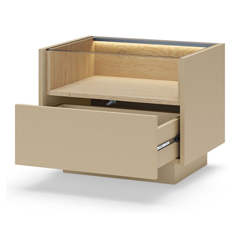 Comodino Marrone Chiaro Marrone Rovere un Cassetto 2 Ripiani 53x40x43h cm, Apertura Push-pull - Veirra