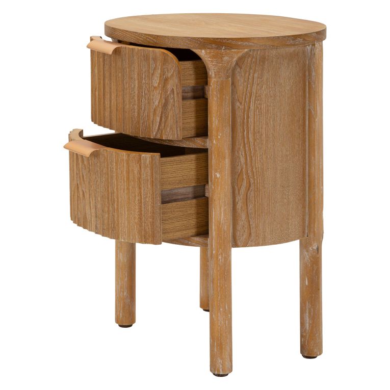 Comodino Marrone Ciliegio oro 2 Cassetti un Ripiano 38x35x52h cm, Apertura Scorrevole - Falile