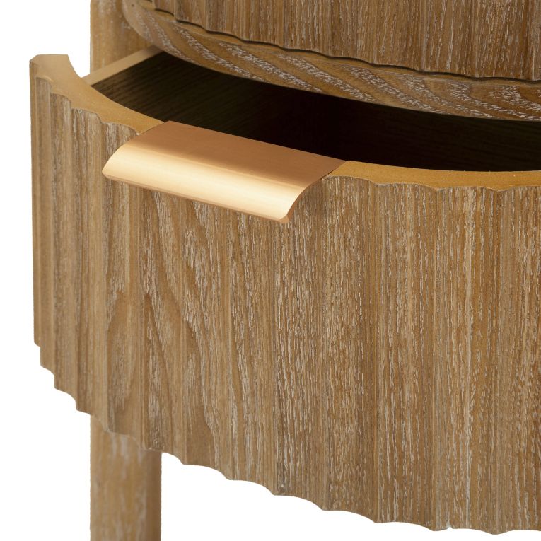 Comodino Marrone Ciliegio oro 2 Cassetti un Ripiano 38x35x52h cm, Apertura Scorrevole - Falile