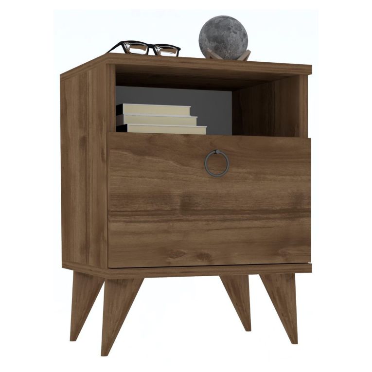 Comodino Marrone Noce Apertura Battente Un'anta 40x40x50h cm, Chiusura Battente - Maenza