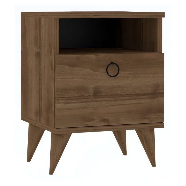 Comodino Marrone Noce Apertura Battente Un'anta 40x40x50h cm, Chiusura Battente - Maenza