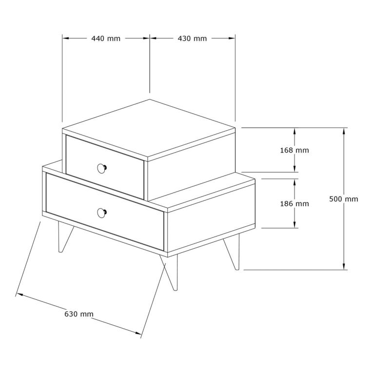 Comodino Marrone Noce Bianco 2 Cassetti Apertura Scorrevole 63x44x50h cm, Chiusura Scorrevole - Segni