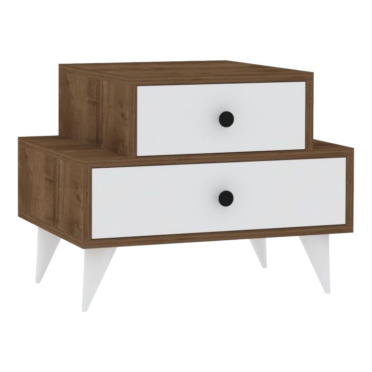 Comodino Marrone Noce Bianco 2 Cassetti Apertura Scorrevole 63x44x50h cm, Chiusura Scorrevole - Segni