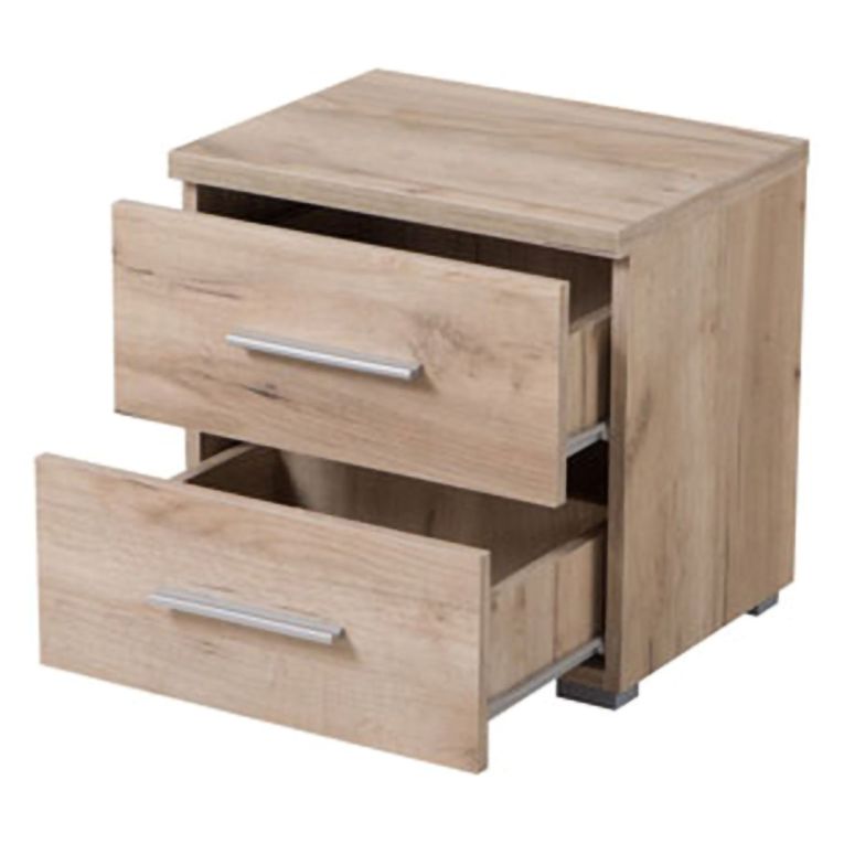 Comodino Marrone Noce Grigio 2 Cassetti un Ripiano 44.5x33.5x43h cm, Apertura Scorrevole - Colliano