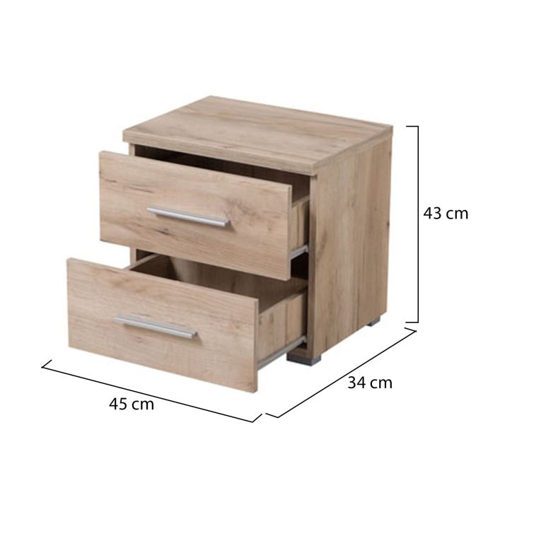 Comodino Marrone Noce Grigio 2 Cassetti un Ripiano 44.5x33.5x43h cm, Apertura Scorrevole - Colliano