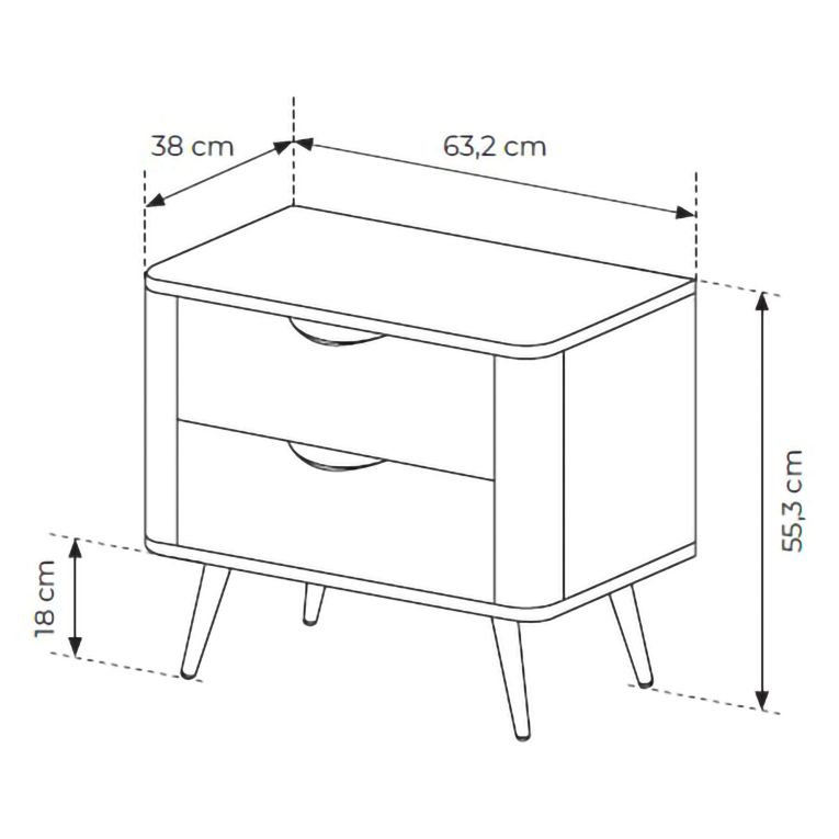 Comodino Marrone Noce Nero 2 Cassetti un Ripiano 63x38x55h cm, Apertura Scorrevole - Gasi