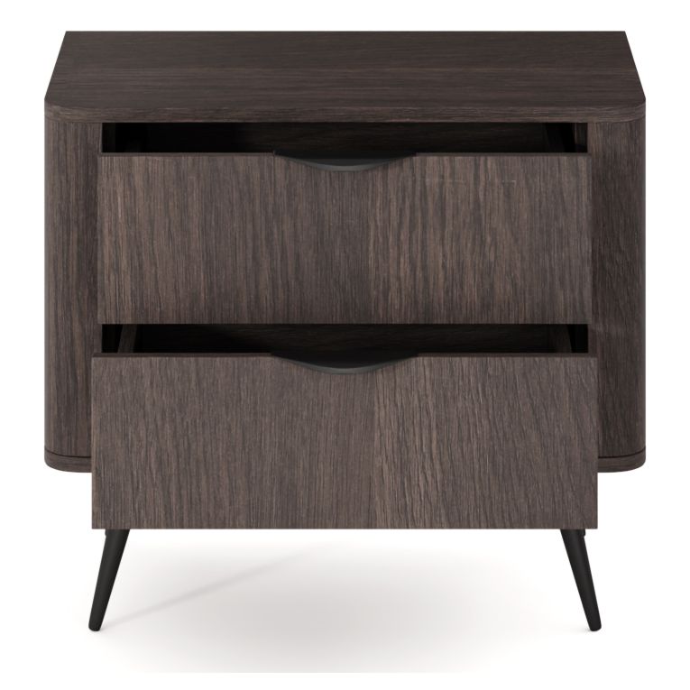 Comodino Marrone Noce Nero 2 Cassetti un Ripiano 63x38x55h cm, Apertura Scorrevole - Gasi