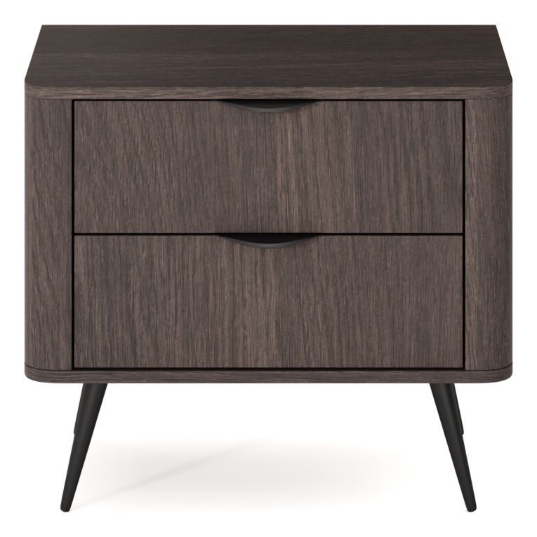 Comodino Marrone Noce Nero 2 Cassetti un Ripiano 63x38x55h cm, Apertura Scorrevole - Gasi