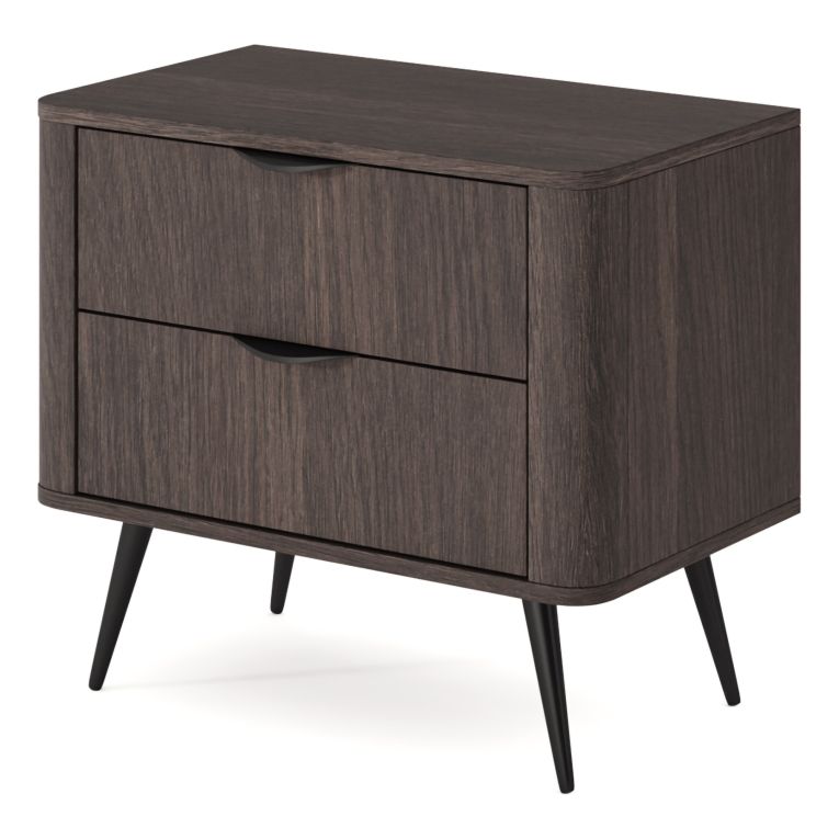 Comodino Marrone Noce Nero 2 Cassetti un Ripiano 63x38x55h cm, Apertura Scorrevole - Gasi