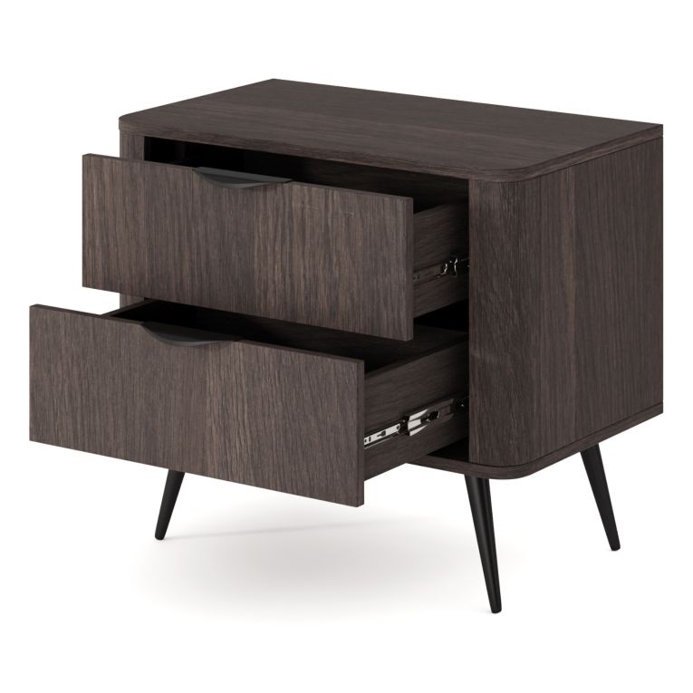 Comodino Marrone Noce Nero 2 Cassetti un Ripiano 63x38x55h cm, Apertura Scorrevole - Gasi