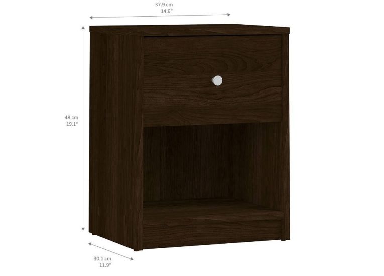 Comodino Marrone Noce un Cassetto Apertura Scorrevole 37.9x30.1x48.4h cm, Chiusura Scorrevole