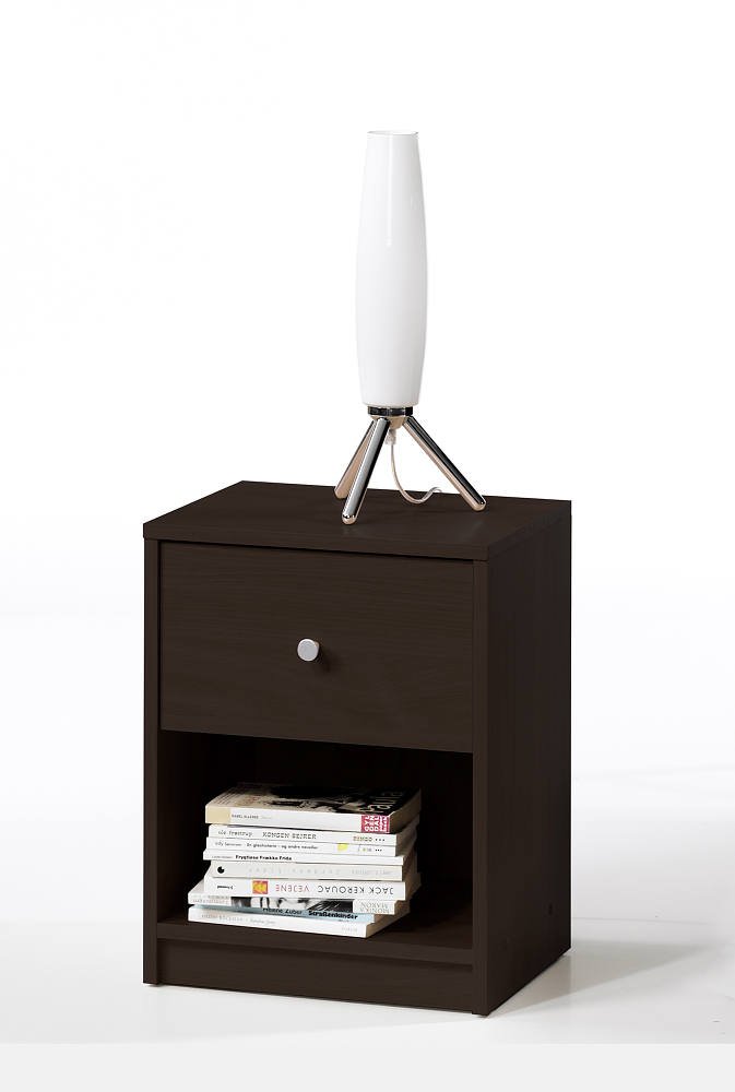 Comodino Marrone Noce un Cassetto Apertura Scorrevole 37.9x30.1x48.4h cm, Chiusura Scorrevole