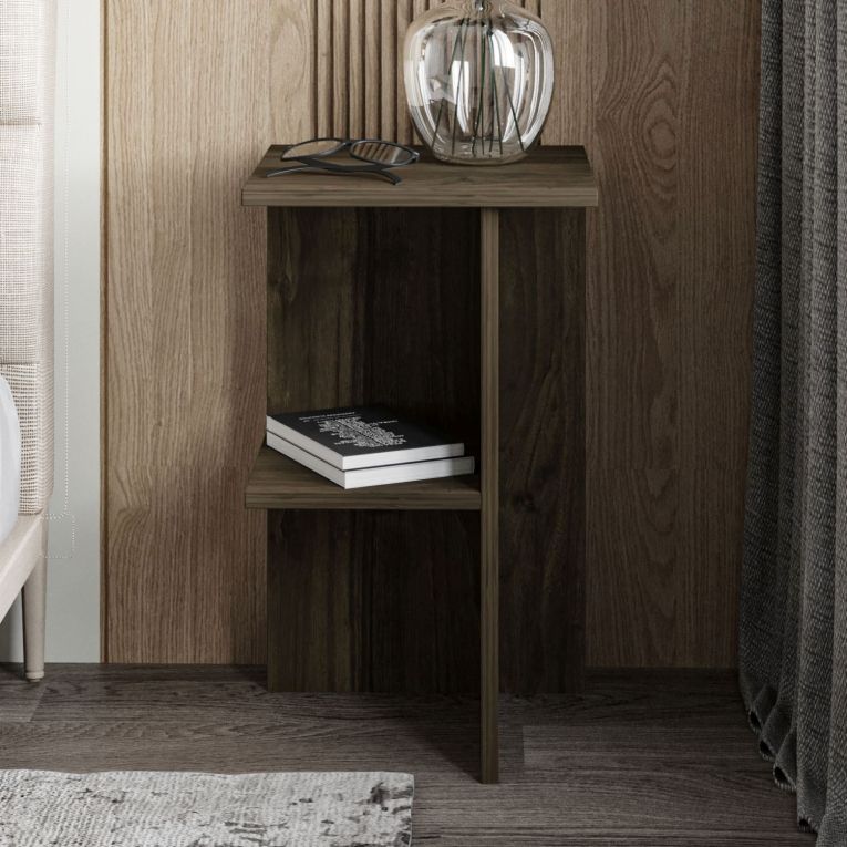 Comodino Marrone Noce un Ripiano Colore Ripiano Marrone 36x36x60h cm, Sfumatura Colore Struttura Noce - Roaschia