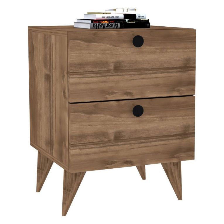 Comodino Marrone Rovere 2 Cassetti Apertura Scorrevole 40x42x55h cm, Chiusura Scorrevole - Candelo