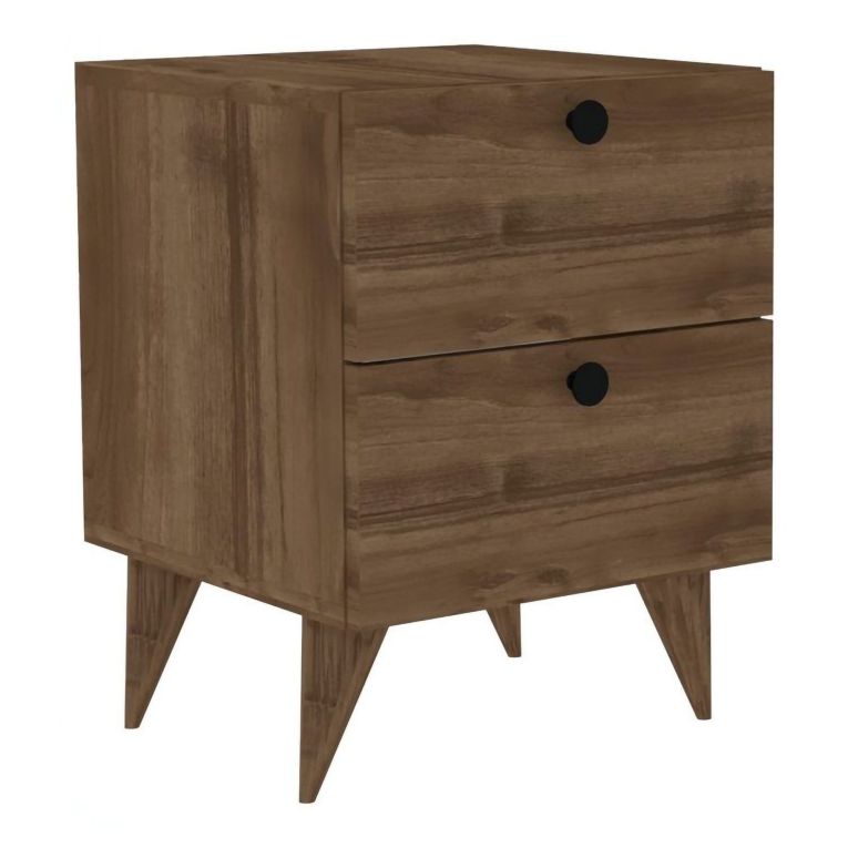 Comodino Marrone Rovere 2 Cassetti Apertura Scorrevole 40x42x55h cm, Chiusura Scorrevole - Candelo