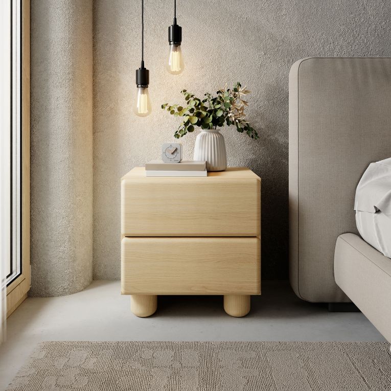 Comodino Marrone Rovere 2 Cassetti un Ripiano 50x38x52h cm, Apertura Scorrevole - Hani