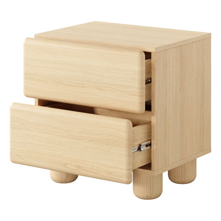 Comodino Marrone Rovere 2 Cassetti un Ripiano 50x38x52h cm, Apertura Scorrevole - Hani