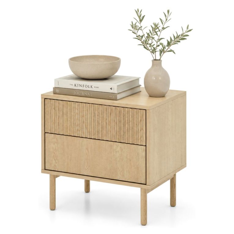 Comodino Marrone Rovere 2 Cassetti un Ripiano 54x40x55h cm, Apertura Scorrevole - Gase