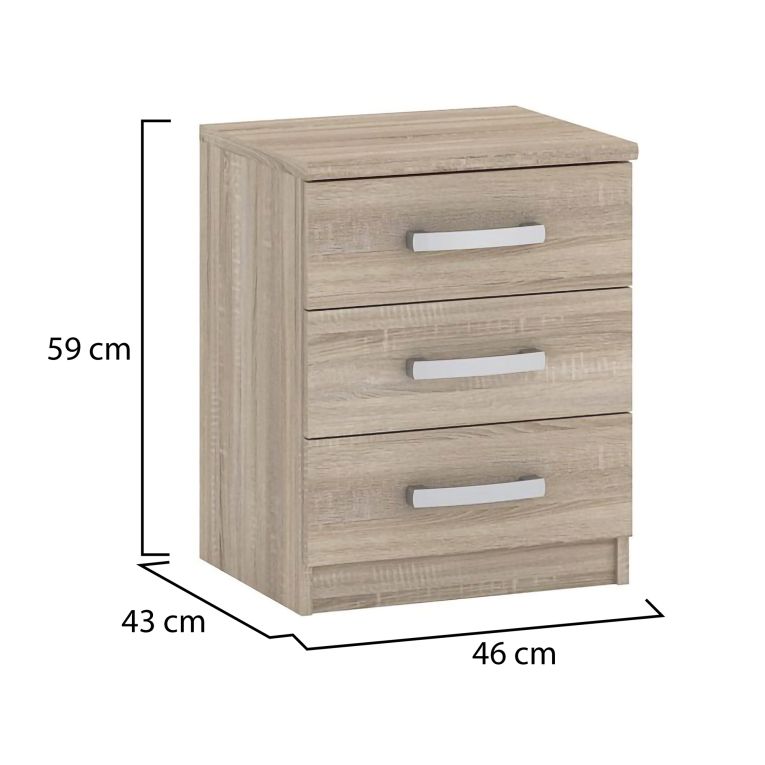 Comodino Marrone Rovere 3 Cassetti Apertura Scorrevole 46x43x59h cm, Chiusura Scorrevole - Lebale