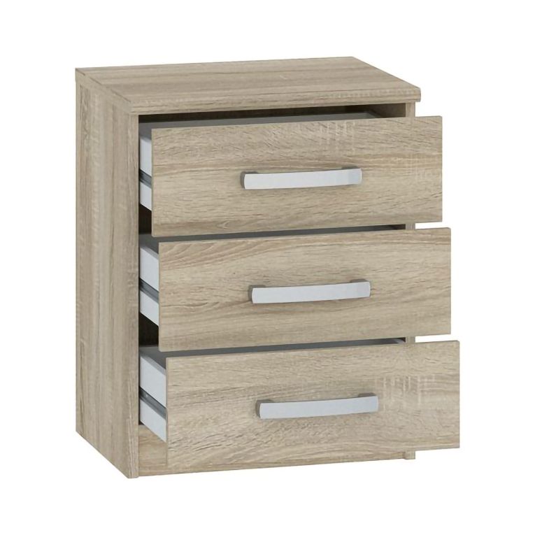 Comodino Marrone Rovere 3 Cassetti Apertura Scorrevole 46x43x59h cm, Chiusura Scorrevole - Lebale