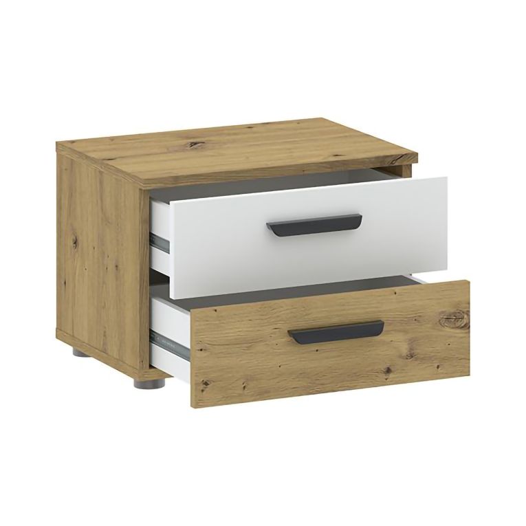 Comodino Marrone Rovere Bianco 2 Cassetti Apertura Scorrevole 45x35x33h cm, Chiusura Scorrevole - Lelisomi