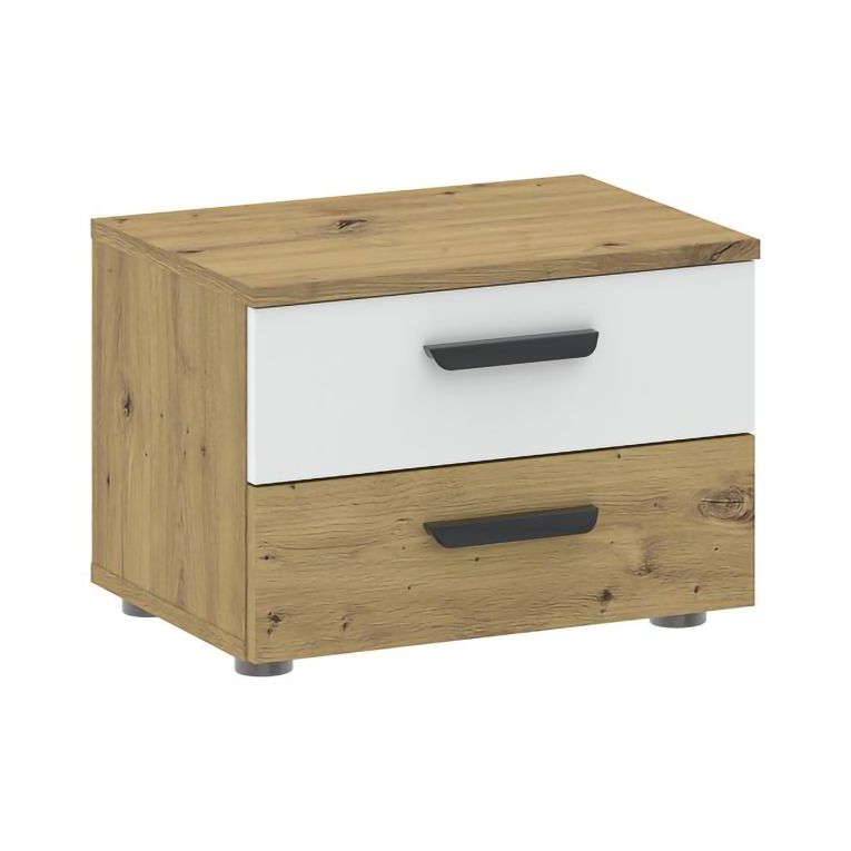 Comodino Marrone Rovere Bianco 2 Cassetti Apertura Scorrevole 45x35x33h cm, Chiusura Scorrevole - Lelisomi