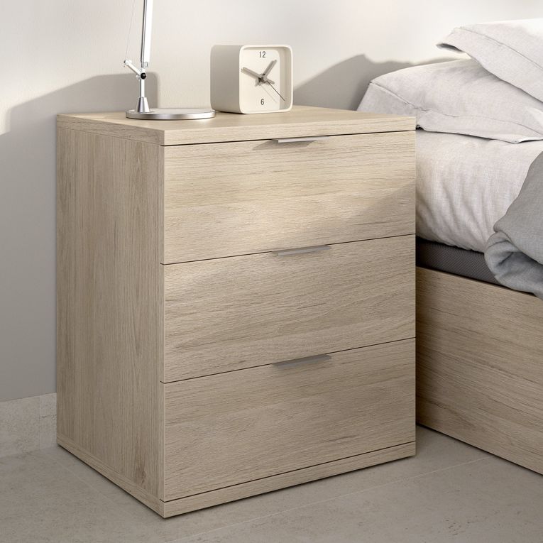 Comodino Marrone Rovere Grigio 3 Cassetti un Ripiano 34x42x57h cm, Piedini abs Antirumore e Antigraffio - Blythe