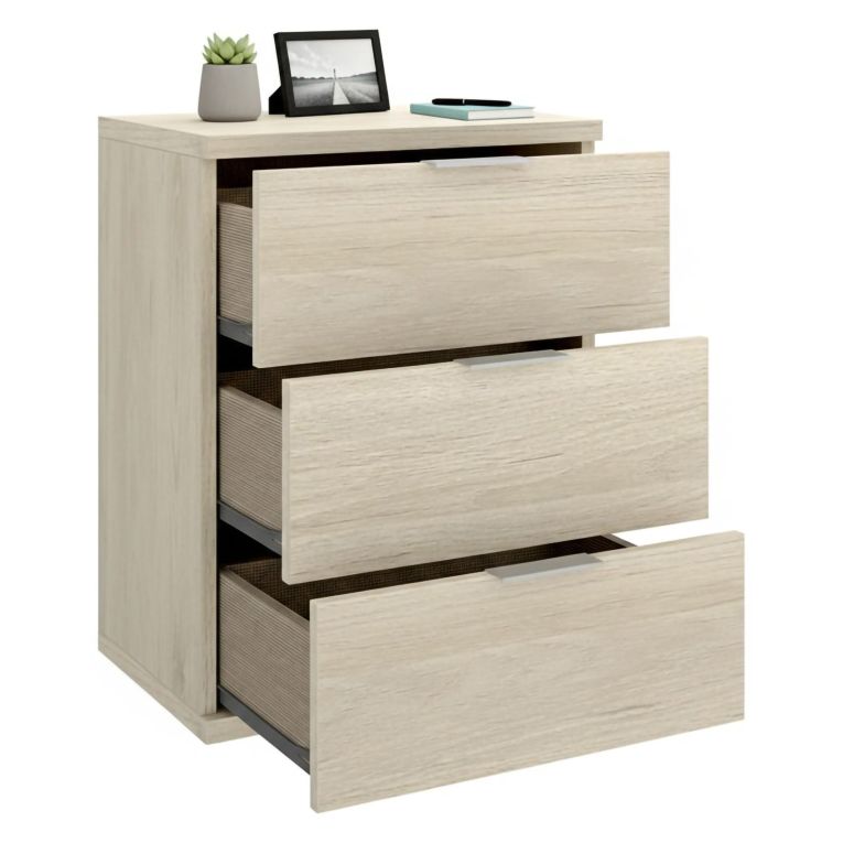 Comodino Marrone Rovere Grigio 3 Cassetti un Ripiano 34x42x57h cm, Piedini abs Antirumore e Antigraffio - Blythe