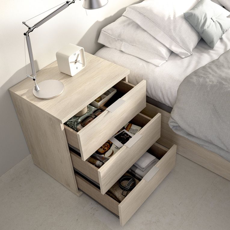 Comodino Marrone Rovere Grigio 3 Cassetti un Ripiano 34x42x57h cm, Piedini abs Antirumore e Antigraffio - Blythe