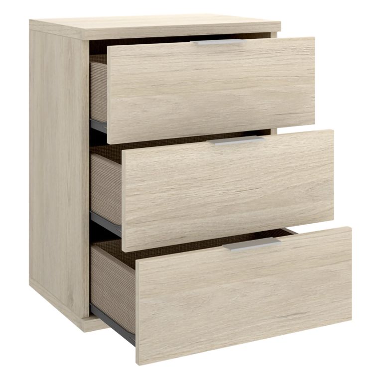 Comodino Marrone Rovere Grigio 3 Cassetti un Ripiano 34x42x57h cm, Piedini abs Antirumore e Antigraffio - Blythe