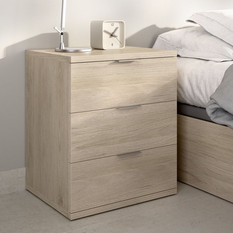 Comodino Marrone Rovere Grigio 3 Cassetti un Ripiano 34x42x57h cm, Piedini abs Antirumore e Antigraffio - Sturgis