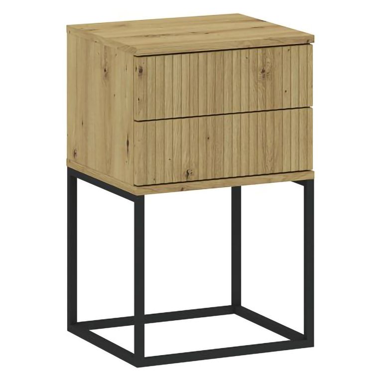 Comodino Marrone Rovere Nero 2 Cassetti Apertura Scorrevole 40x39x65h cm, Chiusura Scorrevole - Lehatava