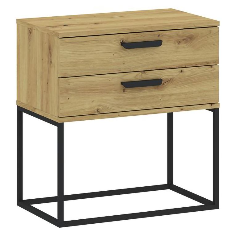 Comodino Marrone Rovere Nero 2 Cassetti Apertura Scorrevole 60x39x65h cm, Chiusura Scorrevole - Lelabati