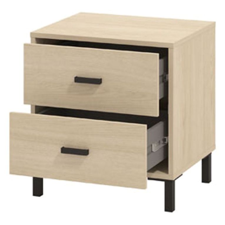 Comodino Marrone Rovere Nero 2 Cassetti un Ripiano 48x40x52h cm, Apertura Scorrevole - Piea