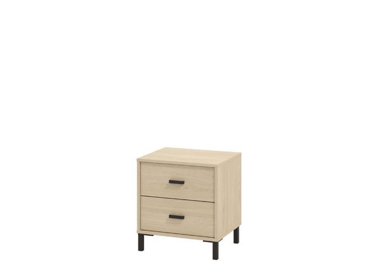 Comodino Marrone Rovere Nero 2 Cassetti un Ripiano 48x40x52h cm, Apertura Scorrevole - Piea