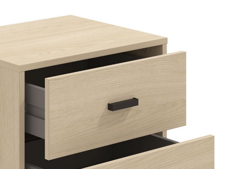 Comodino Marrone Rovere Nero 2 Cassetti un Ripiano 48x40x52h cm, Apertura Scorrevole - Piea
