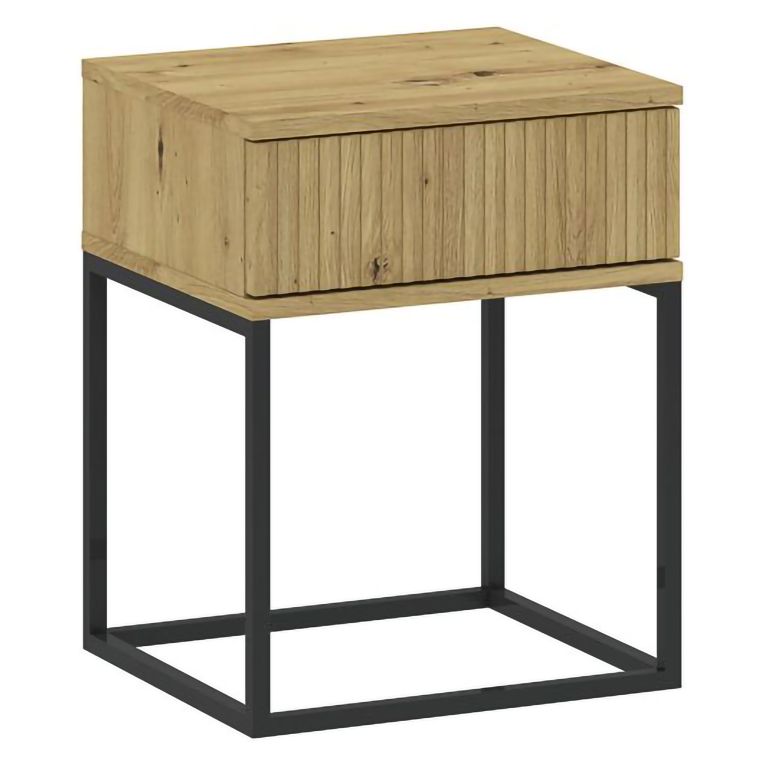 Comodino Marrone Rovere Nero un Cassetto Apertura Scorrevole 40x39x52h cm, Chiusura Scorrevole - Lelalaha