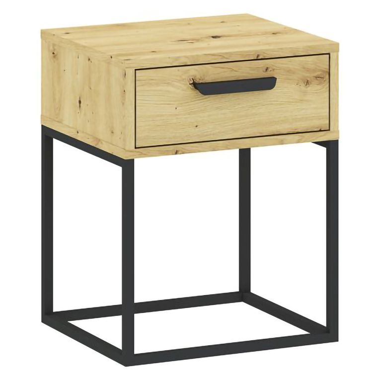 Comodino Marrone Rovere Nero un Cassetto Apertura Scorrevole 40x39x52h cm, Chiusura Scorrevole - Lelimapa
