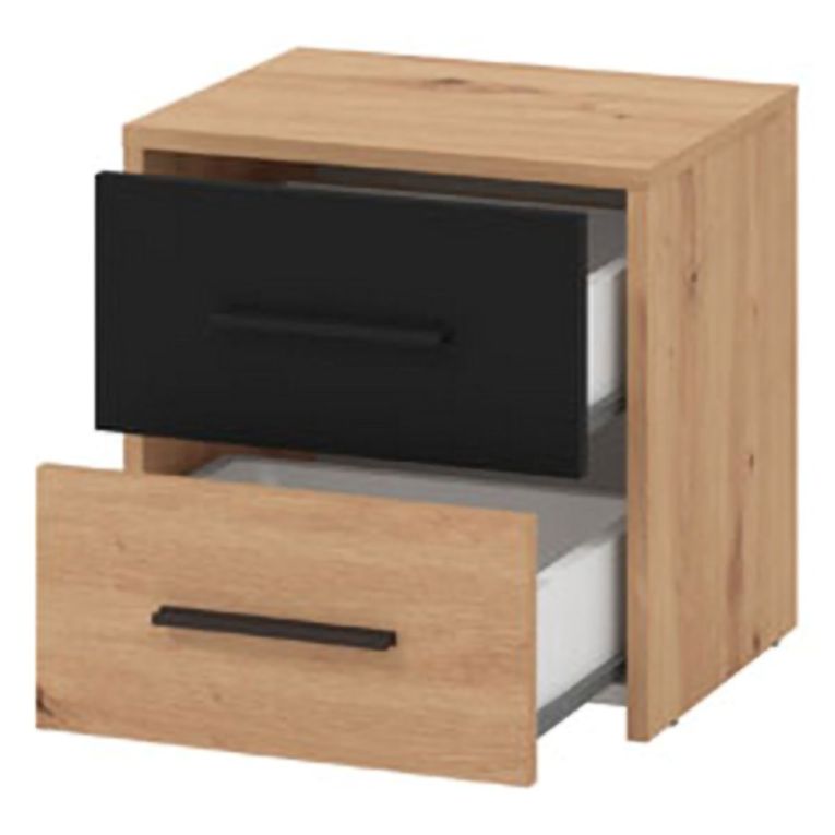 Comodino Marrone Rovere Nodi Nero 2 Cassetti un Ripiano 42x33x42h cm, Apertura Scorrevole - Secli