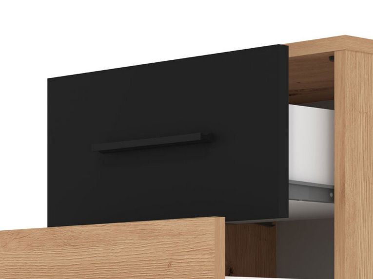 Comodino Marrone Rovere Nodi Nero 2 Cassetti un Ripiano 42x33x42h cm, Apertura Scorrevole - Secli