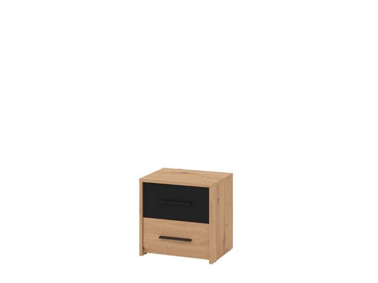 Comodino Marrone Rovere Nodi Nero 2 Cassetti un Ripiano 42x33x42h cm, Apertura Scorrevole - Secli